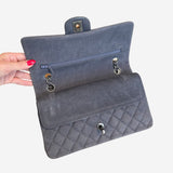 GRÅ AGED NUBUCK CLASSIC DOUBLE FLAP MEDIUM