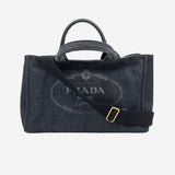 SORT DENIM CANAPA TOTE MEDIUM taske fra brand: PRADA - We Do Vintage