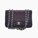 Mørk Lilla jersey classic flap bag jumbo taske fra brand: CHANEL - We Do Vintage