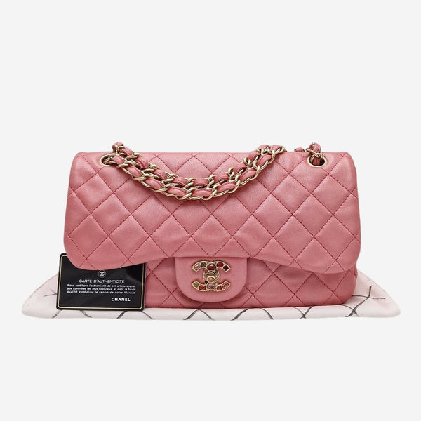 PEARLY PINK CLASSIC JEWELED FLAP BAG
