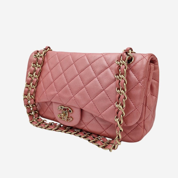 PEARLY PINK CLASSIC JEWELED FLAP BAG