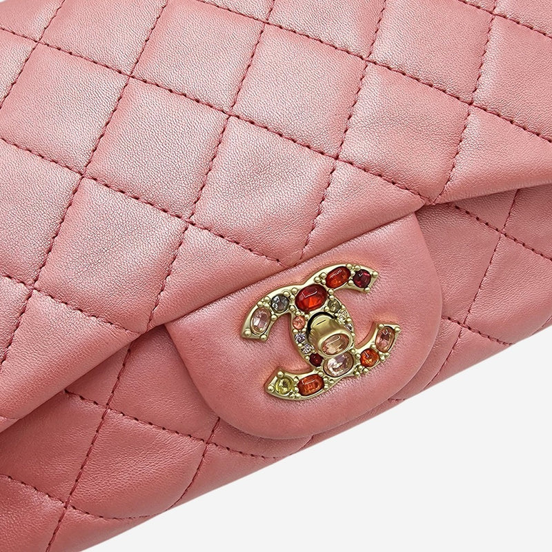 PEARLY PINK CLASSIC JEWELED FLAP BAG