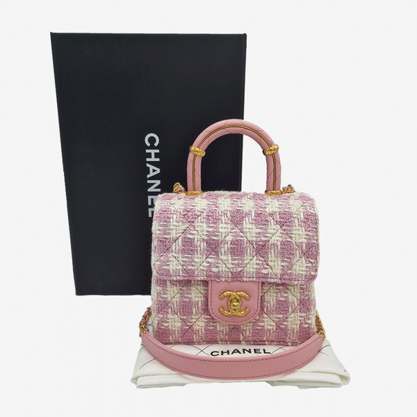 pink tweed Mini top handle flap