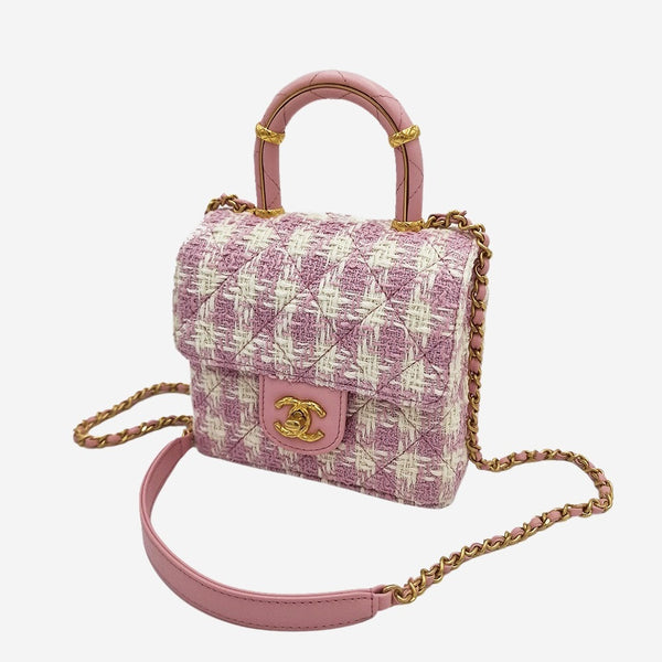 pink tweed Mini top handle flap