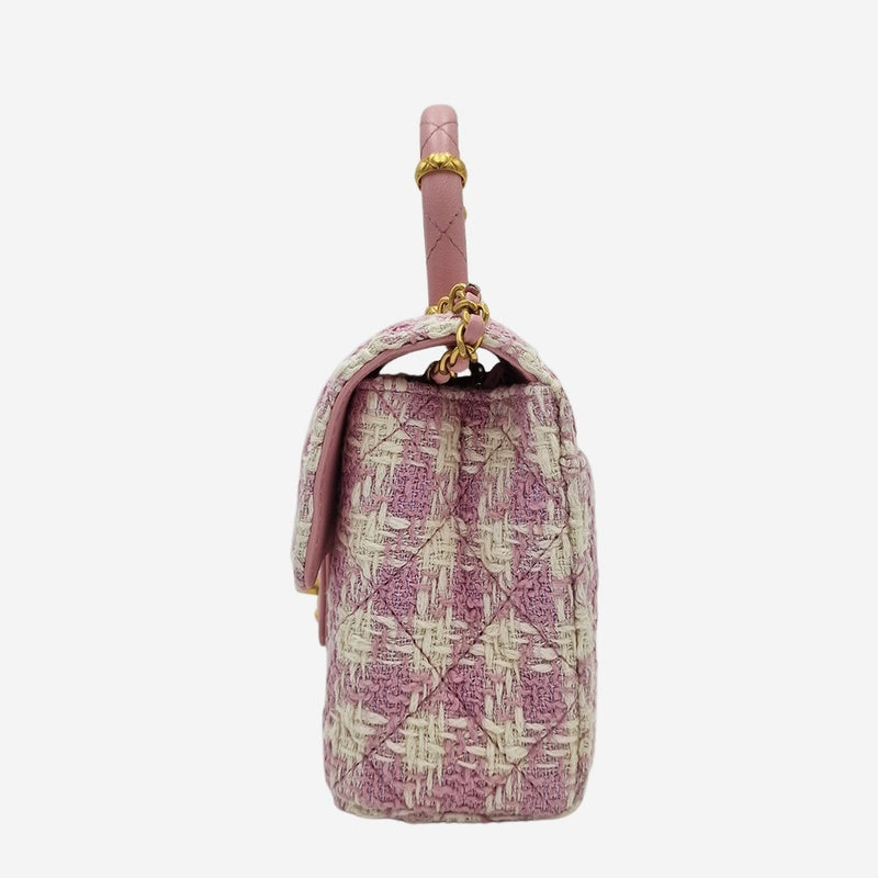 pink tweed Mini top handle flap