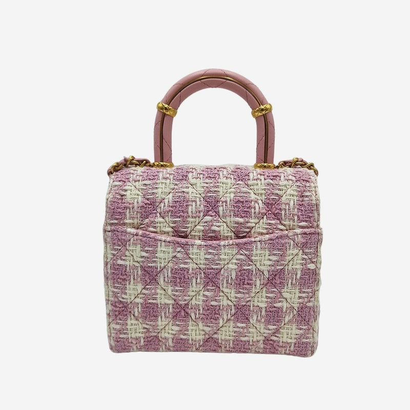 pink tweed Mini top handle flap