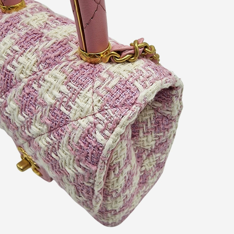 pink tweed Mini top handle flap