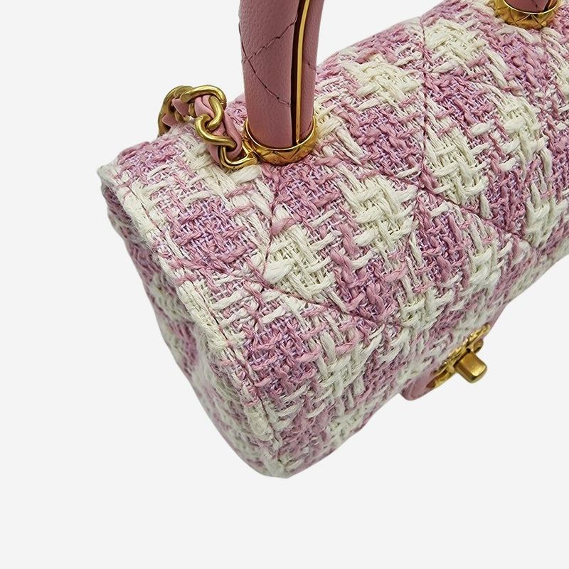pink tweed Mini top handle flap