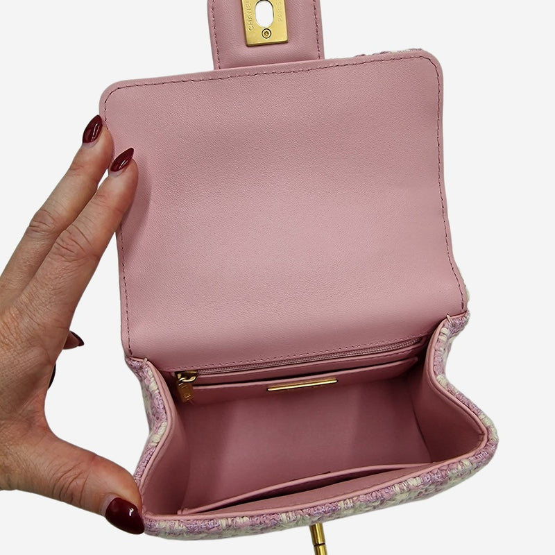 pink tweed Mini top handle flap