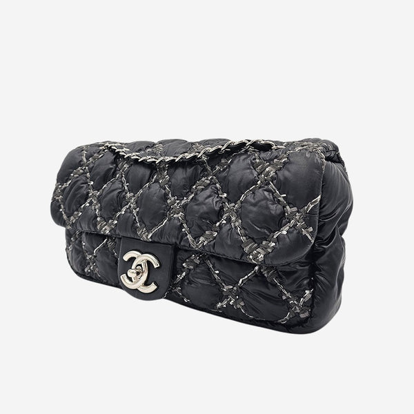 Nylon tweed on stitch flap bag