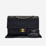 RARE CHEVRON NAVY MEDIUM CLASSIC DOUBLE FLAP