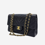 RARE CHEVRON NAVY MEDIUM CLASSIC DOUBLE FLAP