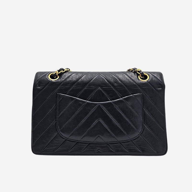 RARE CHEVRON NAVY MEDIUM CLASSIC DOUBLE FLAP