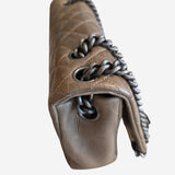 Aged calfskin nameplate full flap