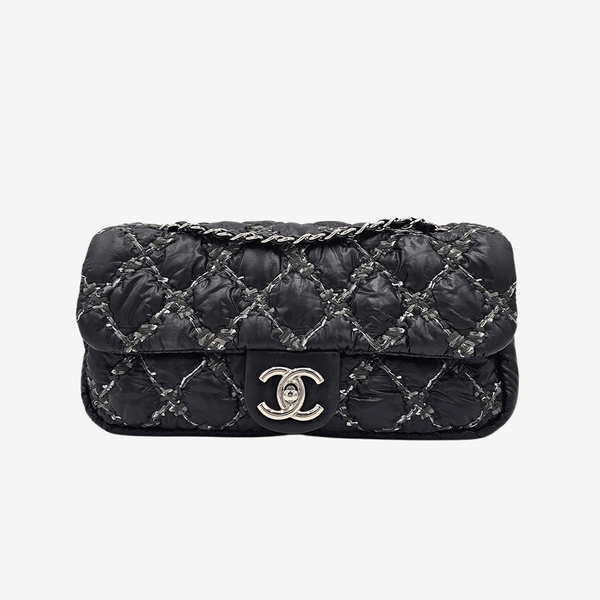 Nylon tweed on stitch flap bag