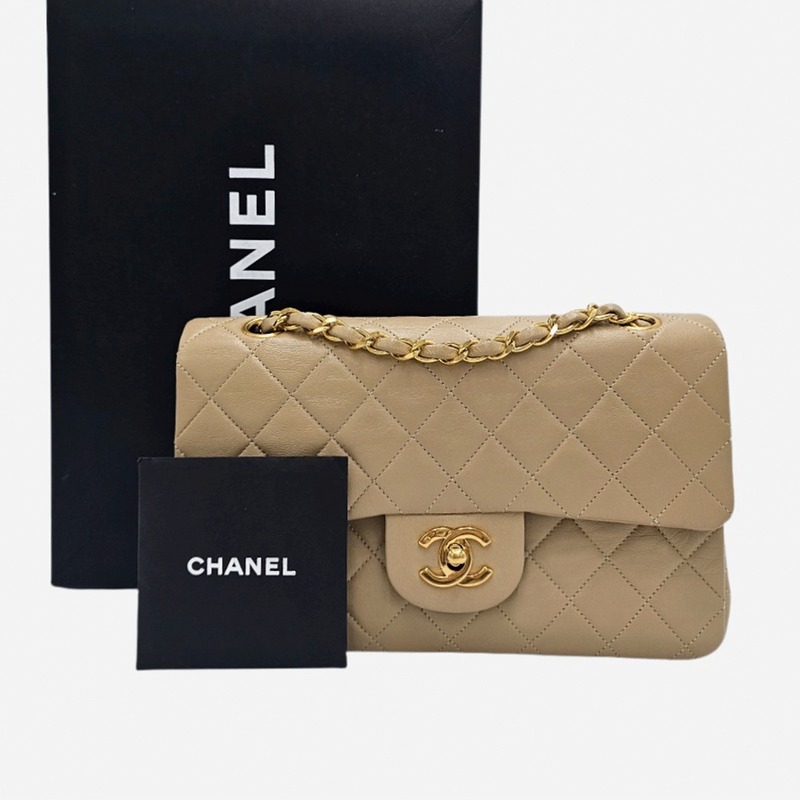 Beige CLASSIC DOUBLE FLAP SMALL