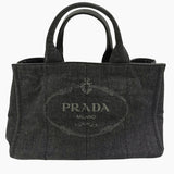 Sort denim Canapa Tote medium taske fra brand: PRADA - We Do Vintage