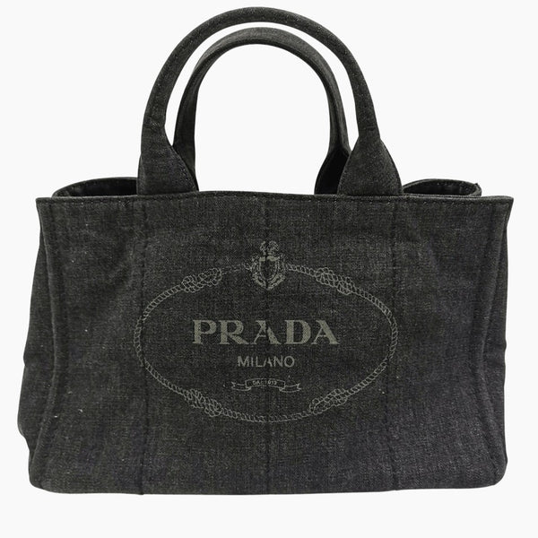 Sort denim Canapa Tote medium taske fra brand: PRADA - We Do Vintage