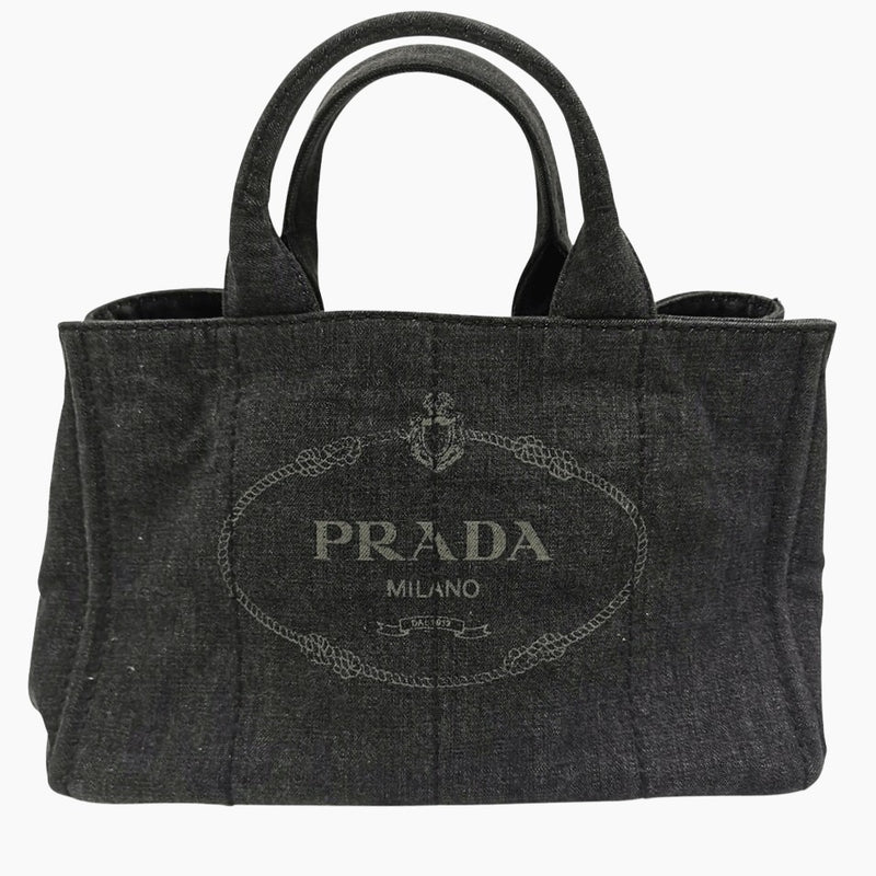Sort denim Canapa Tote medium taske fra brand: PRADA - We Do Vintage