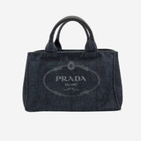 SORT DENIM CANAPA TOTE MEDIUM taske fra brand: PRADA - We Do Vintage
