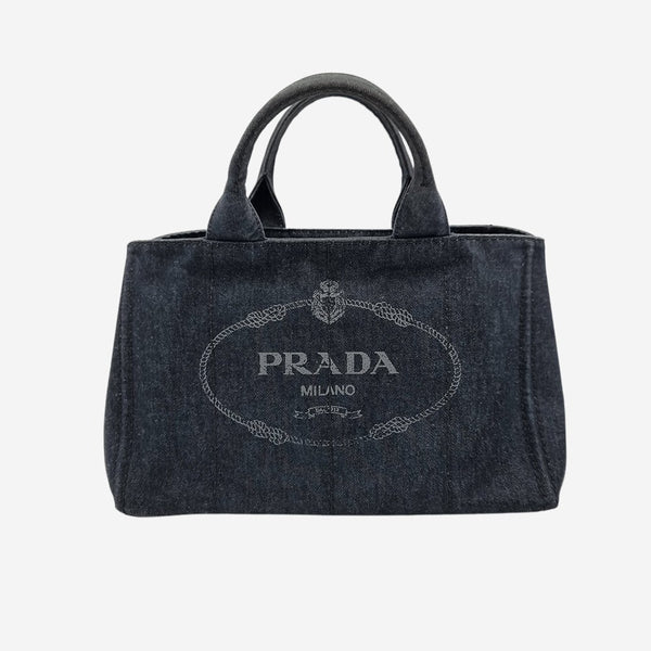SORT DENIM CANAPA TOTE MEDIUM taske fra brand: PRADA - We Do Vintage