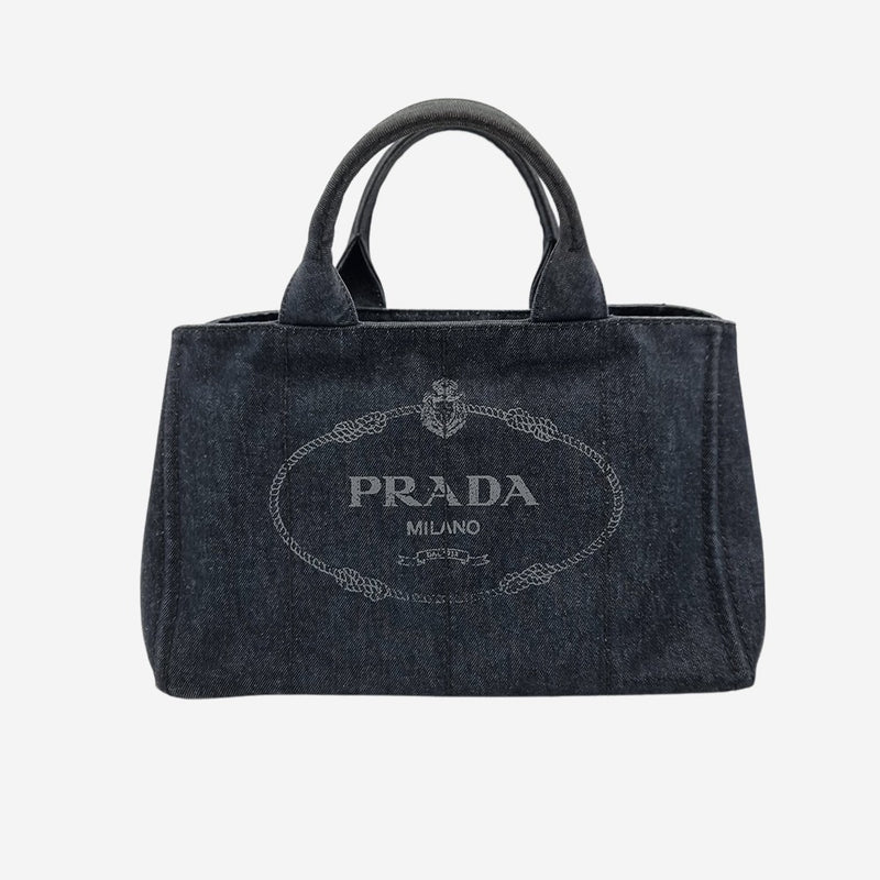 SORT DENIM CANAPA TOTE MEDIUM taske fra brand: PRADA - We Do Vintage