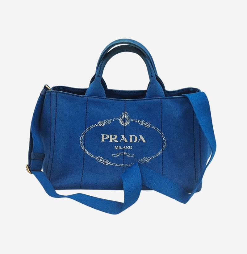 BLÅ CANAPA TOTE MEDIUM taske fra brand: PRADA - We Do Vintage