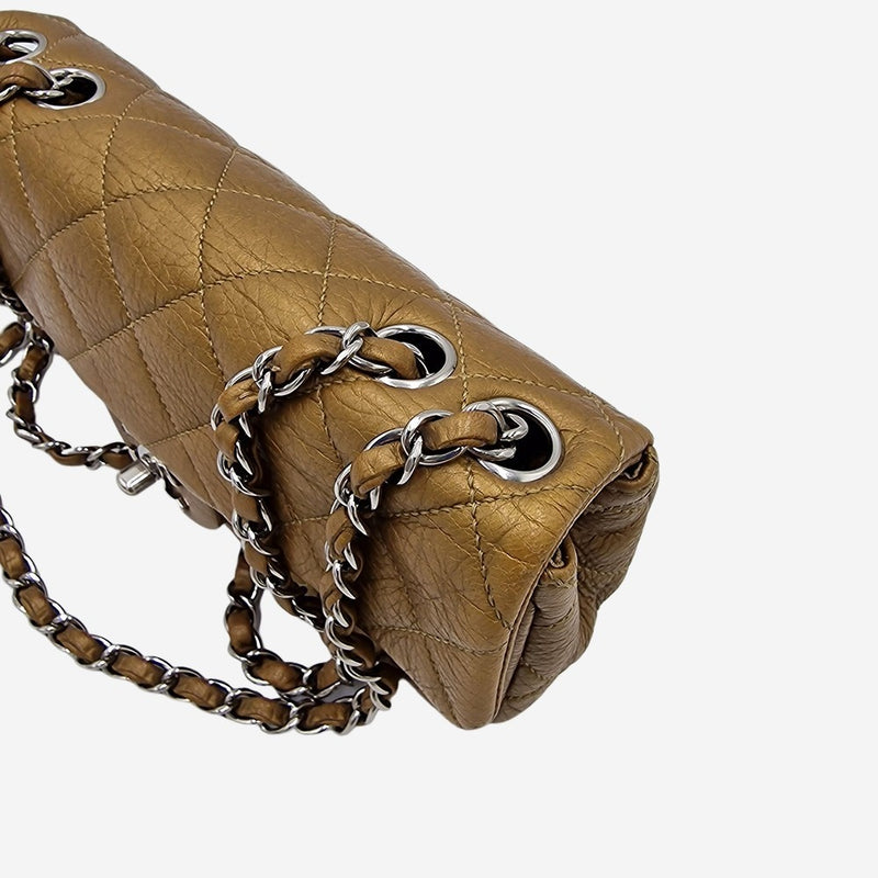 Dark gold east west flap bag