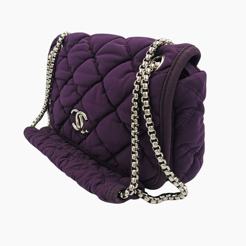 CHANEL Vintage Purple Quilted Flap Bag Purple Nylon Logo 