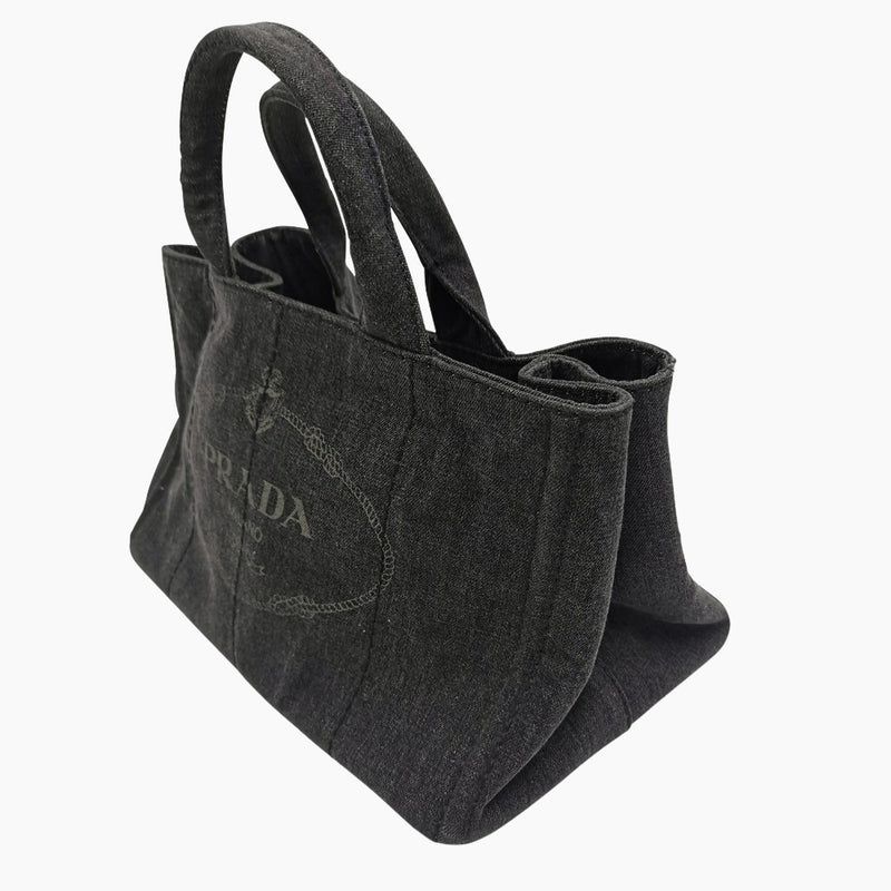 Sort denim Canapa Tote medium taske fra brand: PRADA - We Do Vintage