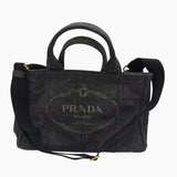 Sort denim Canapa Tote medium taske fra brand: PRADA - We Do Vintage