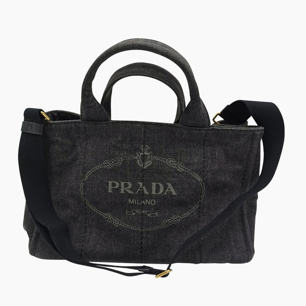 Sort denim Canapa Tote medium taske fra brand: PRADA - We Do Vintage