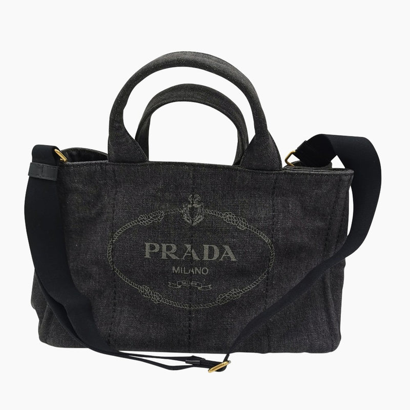 Sort denim Canapa Tote medium taske fra brand: PRADA - We Do Vintage