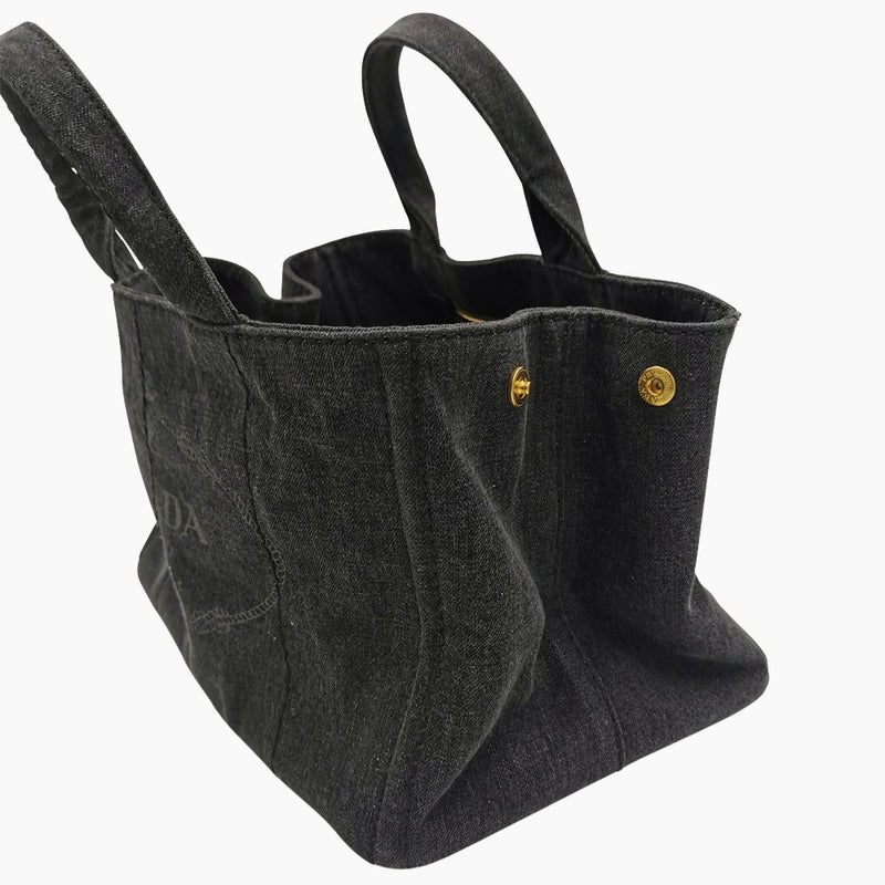 Sort denim Canapa Tote medium taske fra brand: PRADA - We Do Vintage
