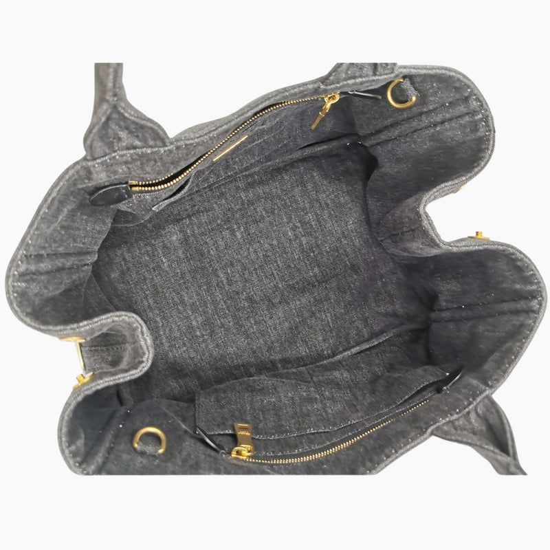 Sort denim Canapa Tote medium taske fra brand: PRADA - We Do Vintage