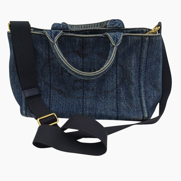 Denim Canapa Tote small taske fra brand: PRADA - We Do Vintage
